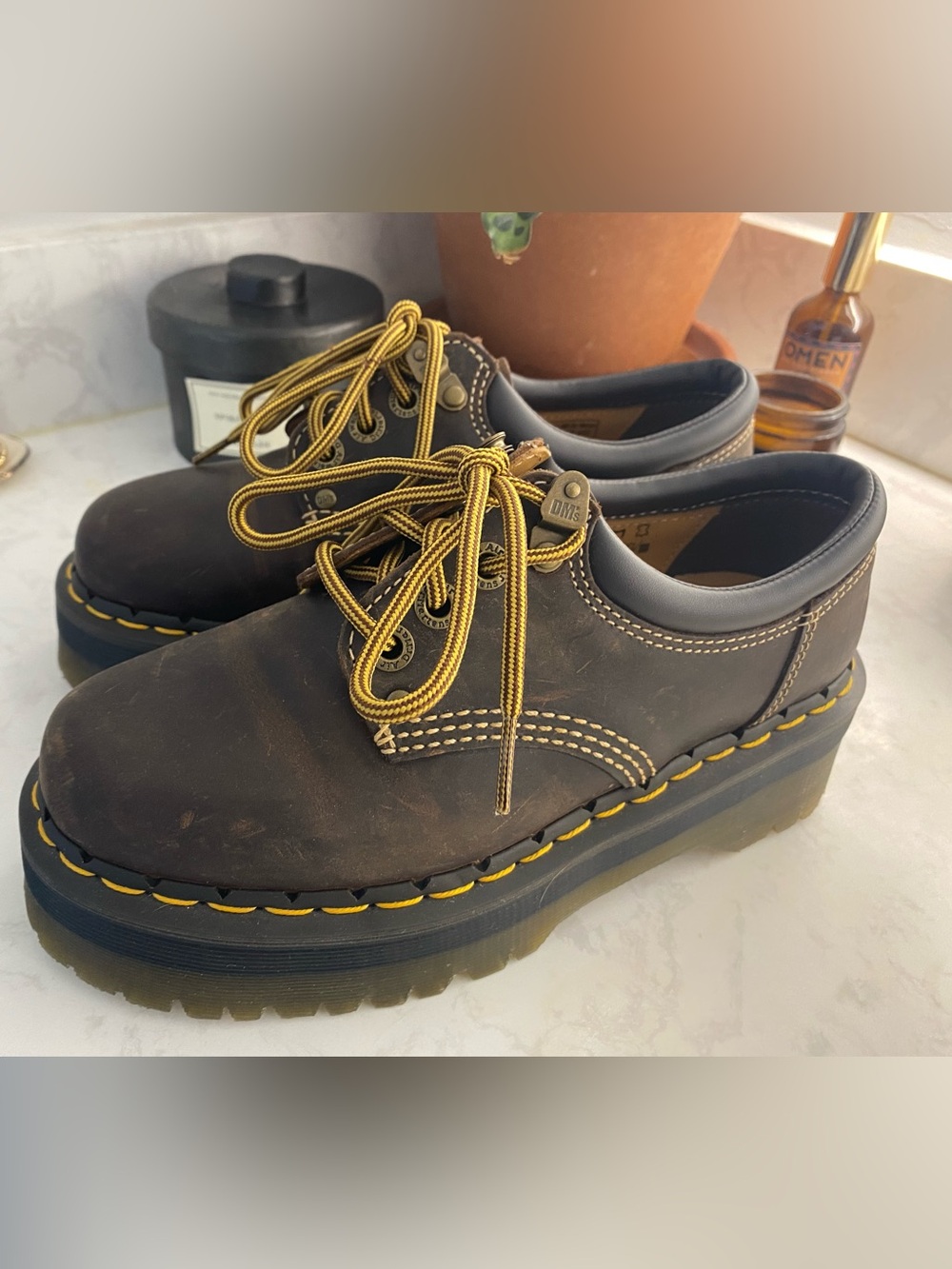 Dr. Martens 8053 Quad Arc Crazy Horse Leather Platform Shoes, Dark Brown, UK 5 /